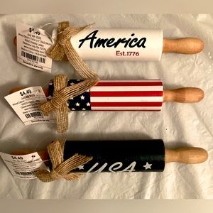 NEW SET 3 Mini Rolling Pins July 4th Independence Day Kitchen Decorations NWT!